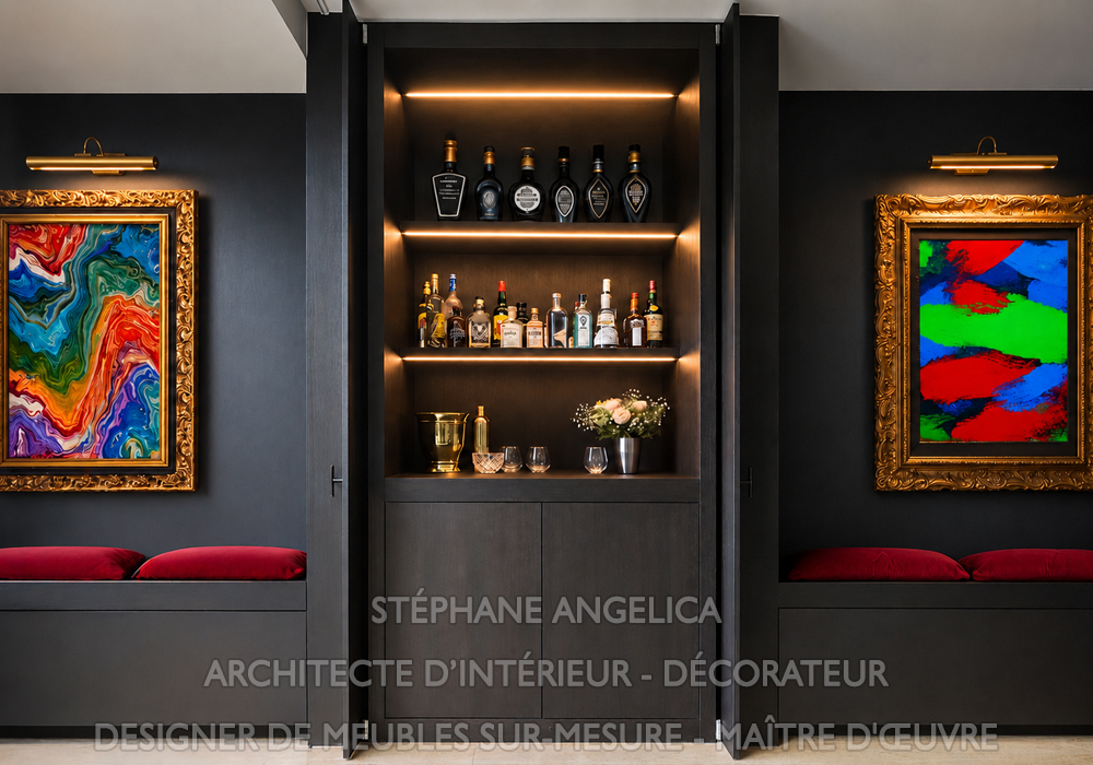 "Pour les moments de détente, optez pour un meuble bar avec éclairage LED moderne en sur mesure"