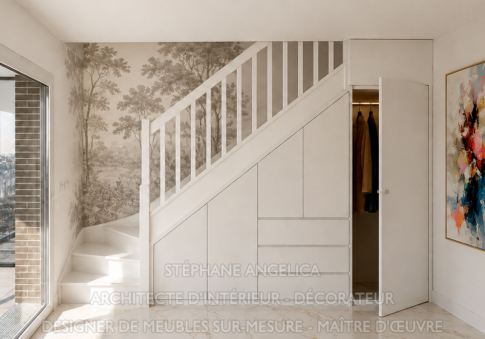 "Placard de rangement moderne sous escalier à Versailles"