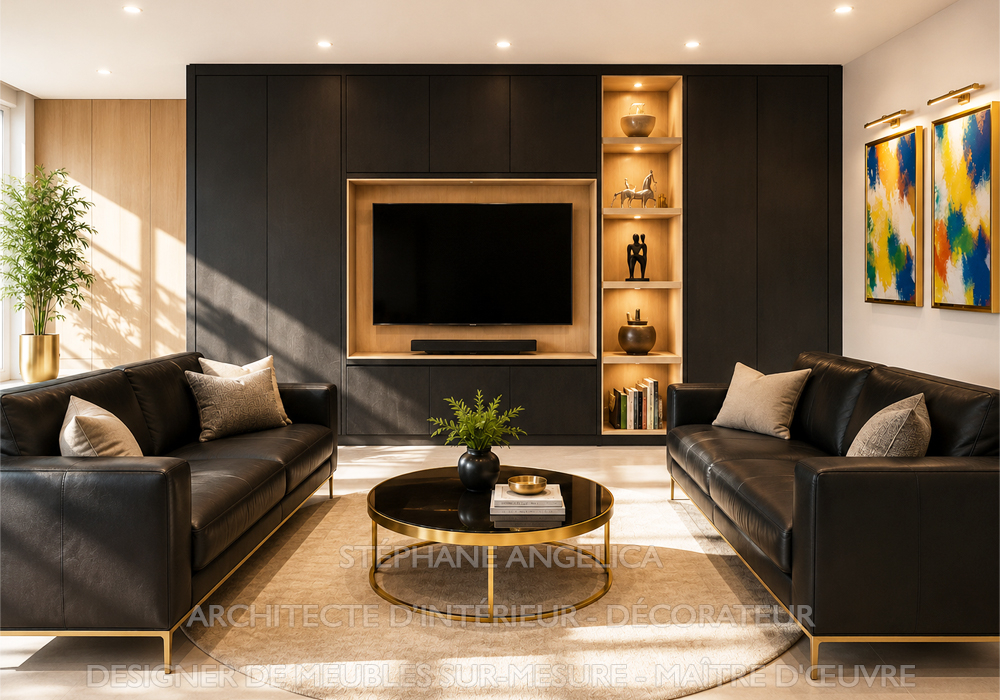 Transformation complète d’un séjour avec rangements intégrés et mobilier sur mesure à Versailles 78
